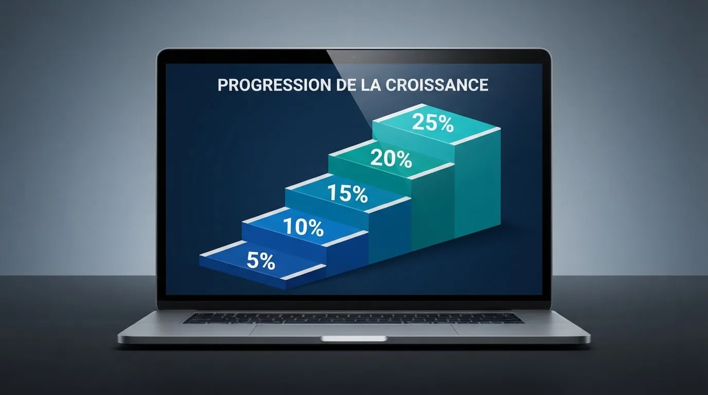 Graphique en escalier affiché à l'écran représentant plusieurs paliers de pourcentages croissants.