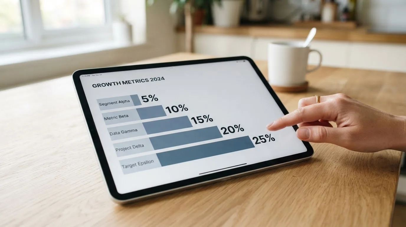 Tableau comparatif sur tablette classant plusieurs offres par pourcentage, sans nom de marque visible.