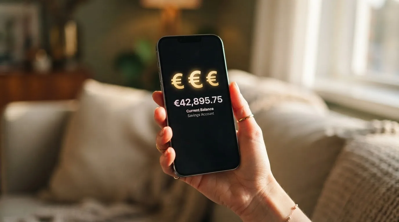 Icône de pièces numériques affichée sur un écran de smartphone à côté d'un solde de compte.